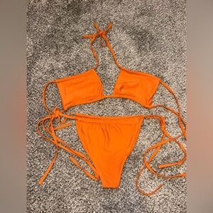 Vibrant Orange square top and high line bottom cheeky Bikini Set